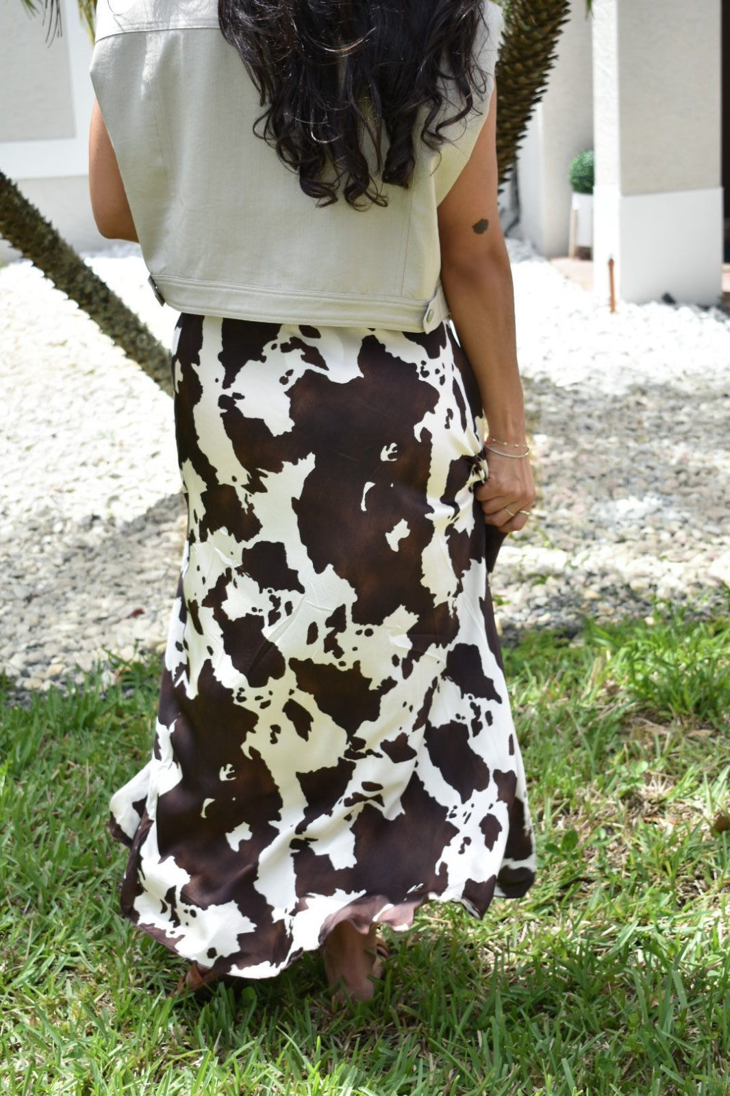 COW PRINT SILK SKIRT